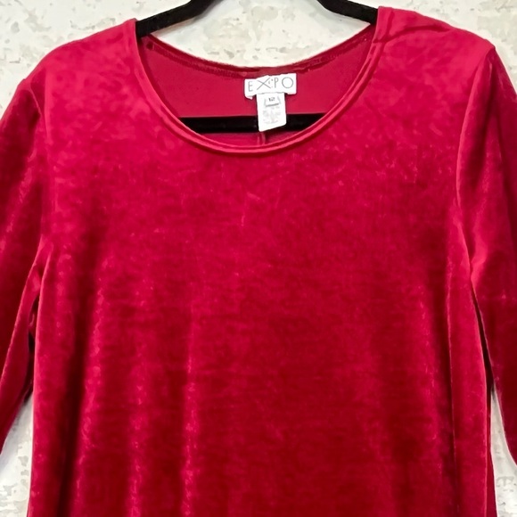 NWT EXPO Red Velvet Swing Dress Sheath Holiday Crew Neck Size 12 Made in USA - Picture 2 of 12